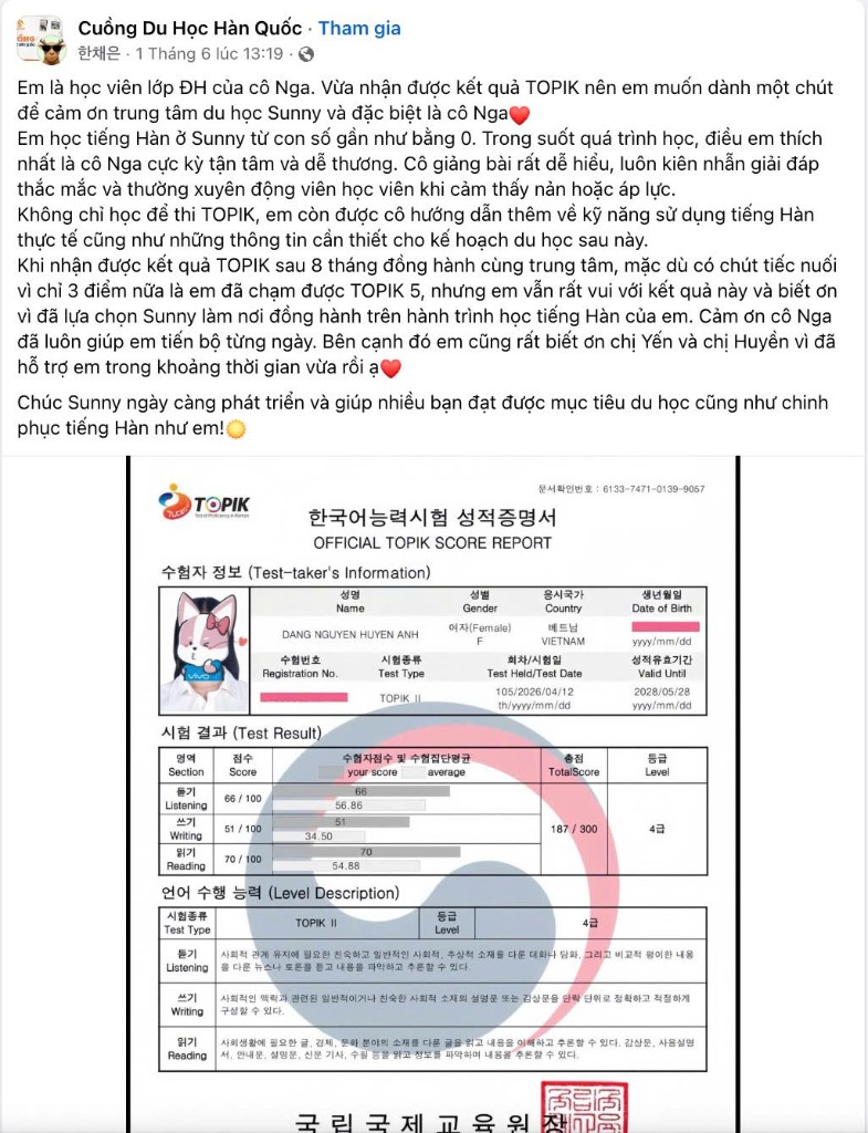 Feedback học viên SUNNY 11