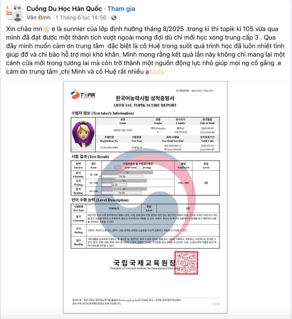 Feedback học viên SUNNY 12