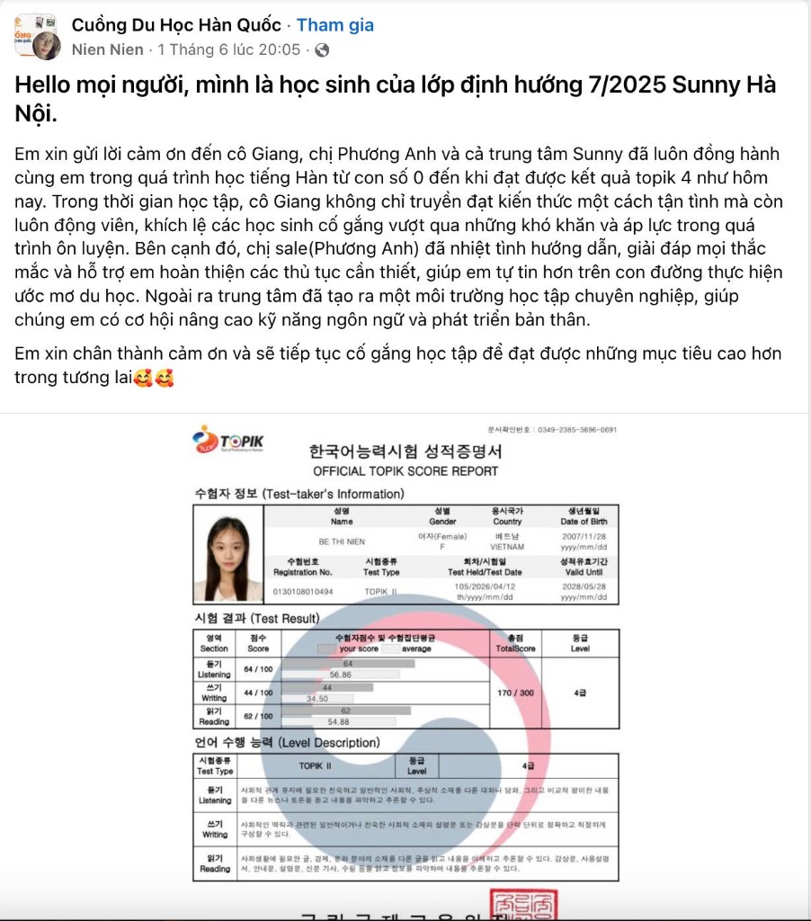 Feedback học viên SUNNY 6