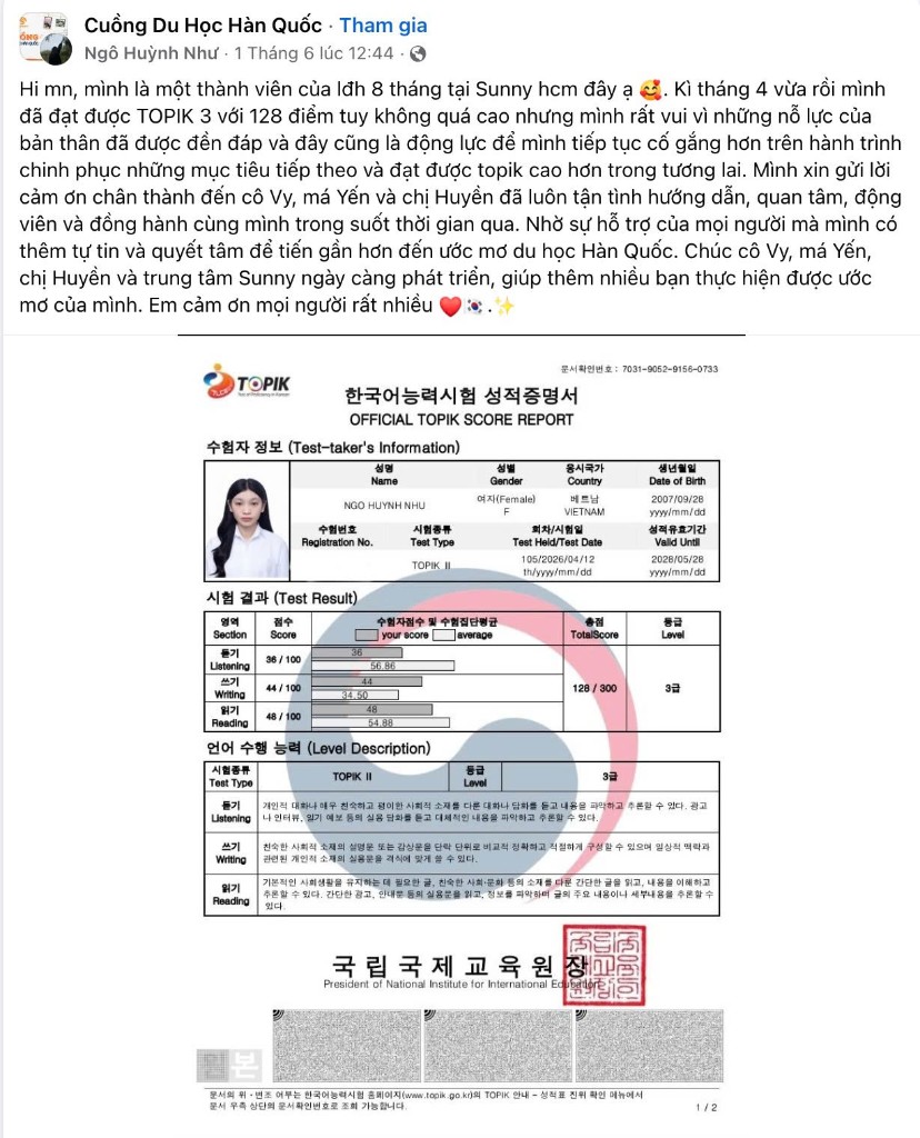 Feedback học viên SUNNY 8
