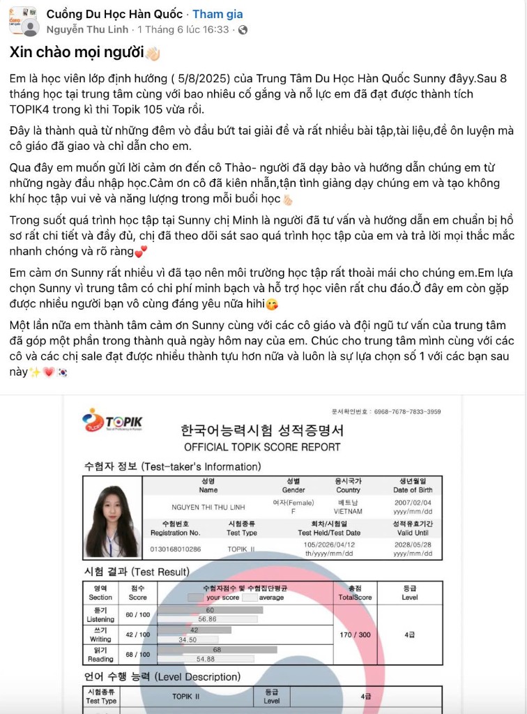 Feedback học viên SUNNY 9
